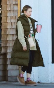 Kristen Bell in an Olive Puffer Coat