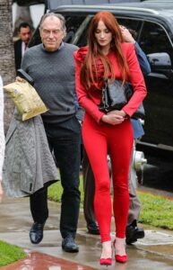 Sophie Turner in a Red Ensemble