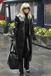 Ashley Roberts in a Black Leather Coat