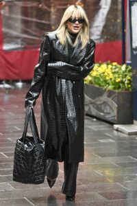 Ashley Roberts in a Black Leather Coat