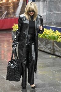 Ashley Roberts in a Black Leather Coat