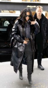 Kim Kardashian in a Black Leather Coat