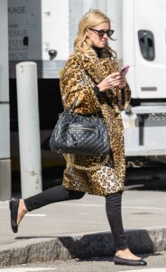 Nicky Hilton in an Animal Print Fur Coat