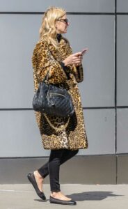 Nicky Hilton in an Animal Print Fur Coat