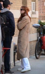 Sophie Turner in a Beige Coat