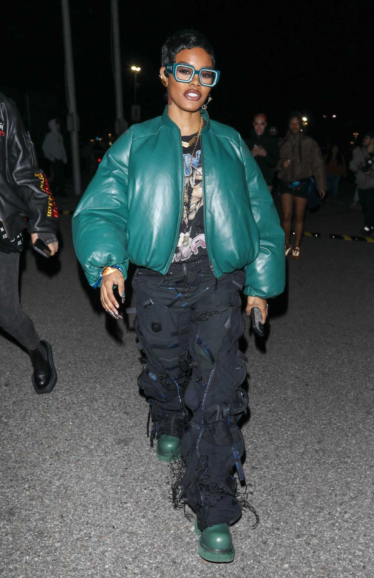 Teyana Taylor in a Green Puffer Jacket