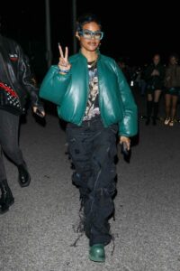 Teyana Taylor in a Green Puffer Jacket