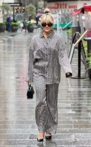 Ashley Roberts in a Grey Pantsuit