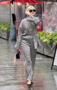 Ashley Roberts in a Grey Pantsuit