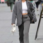 Ashley Roberts in a Grey Trouser Suit Leaves the Heart Radio in London 04/24/2023