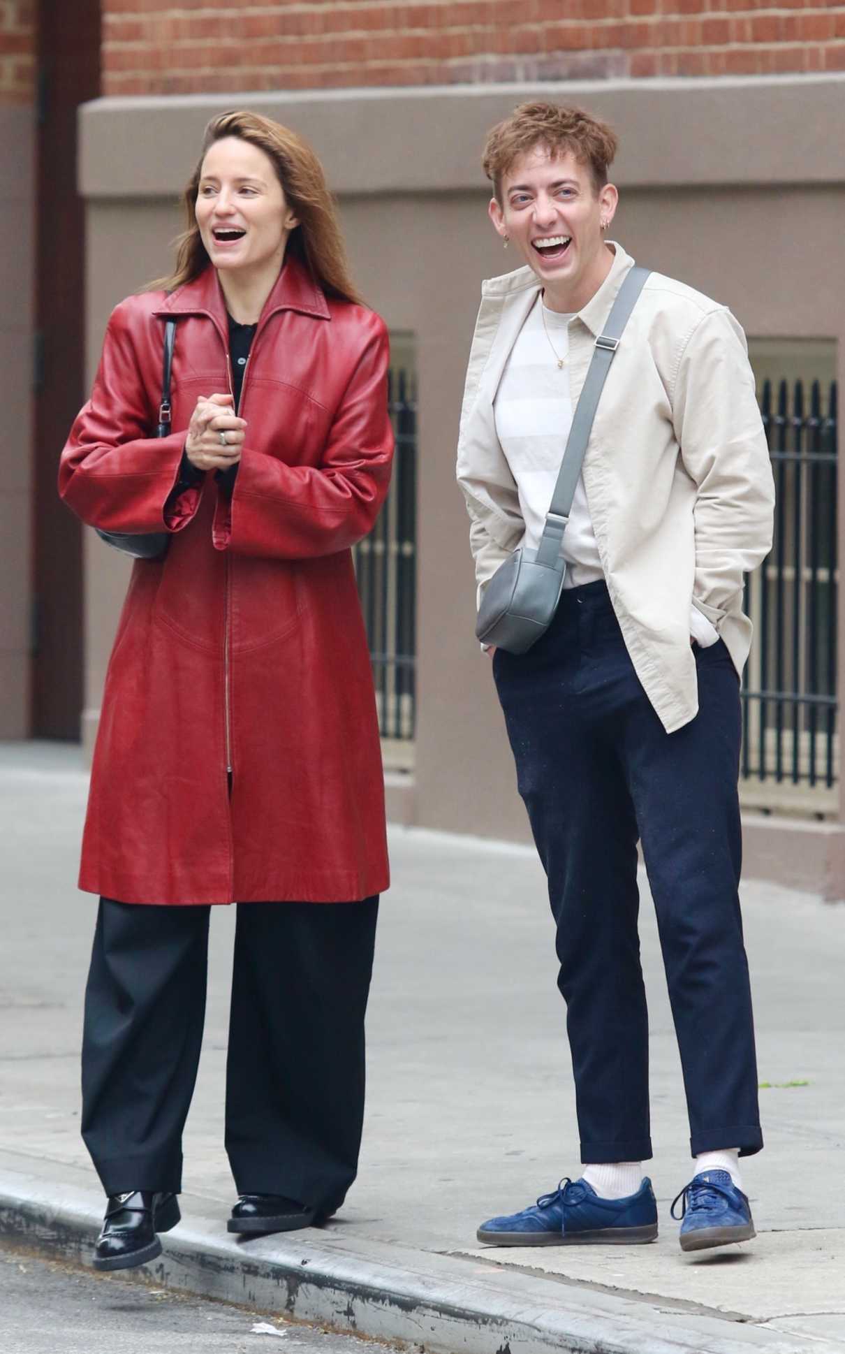 Dianna Agron in a Red Leather Trench Coat