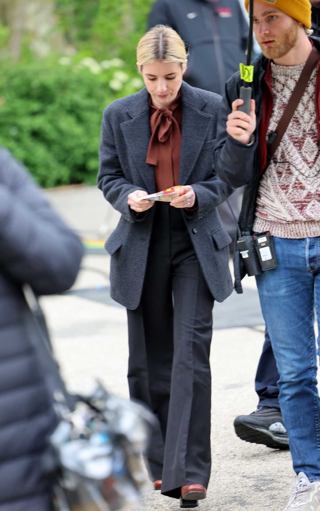 Emma Roberts in a Grey Blazer