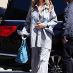 Heidi Klum in a Grey and Blue Pantsuit Arrives at America’s Got Talent Studio in Pasadena 04/05/2023