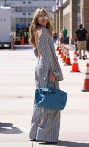 Heidi Klum in a Grey and Blue Pantsuit