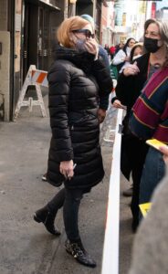 Jessica Chastain in a Black Puffer Coat