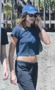 Kaia Gerber in a Blue Tee