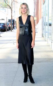 Lucy Freyer in a Black Leather Vest