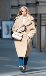 Nicky Hilton in a Beige Faux Fur Coat
