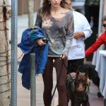 Paris Jackson in a Brown Leggings Walks Her Doberman Dog in Los Angeles 04/23/2023