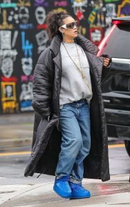 Rihanna in a Black Puffer Coat