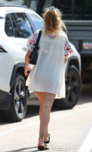 Rita Ora in a Floral T-shirt Dress