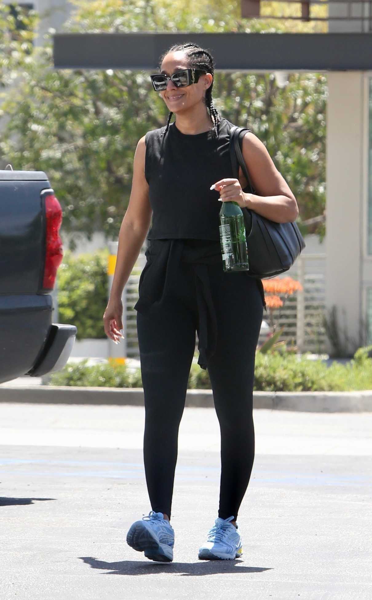 Tracee Ellis Ross in a Black Workout Ensemble