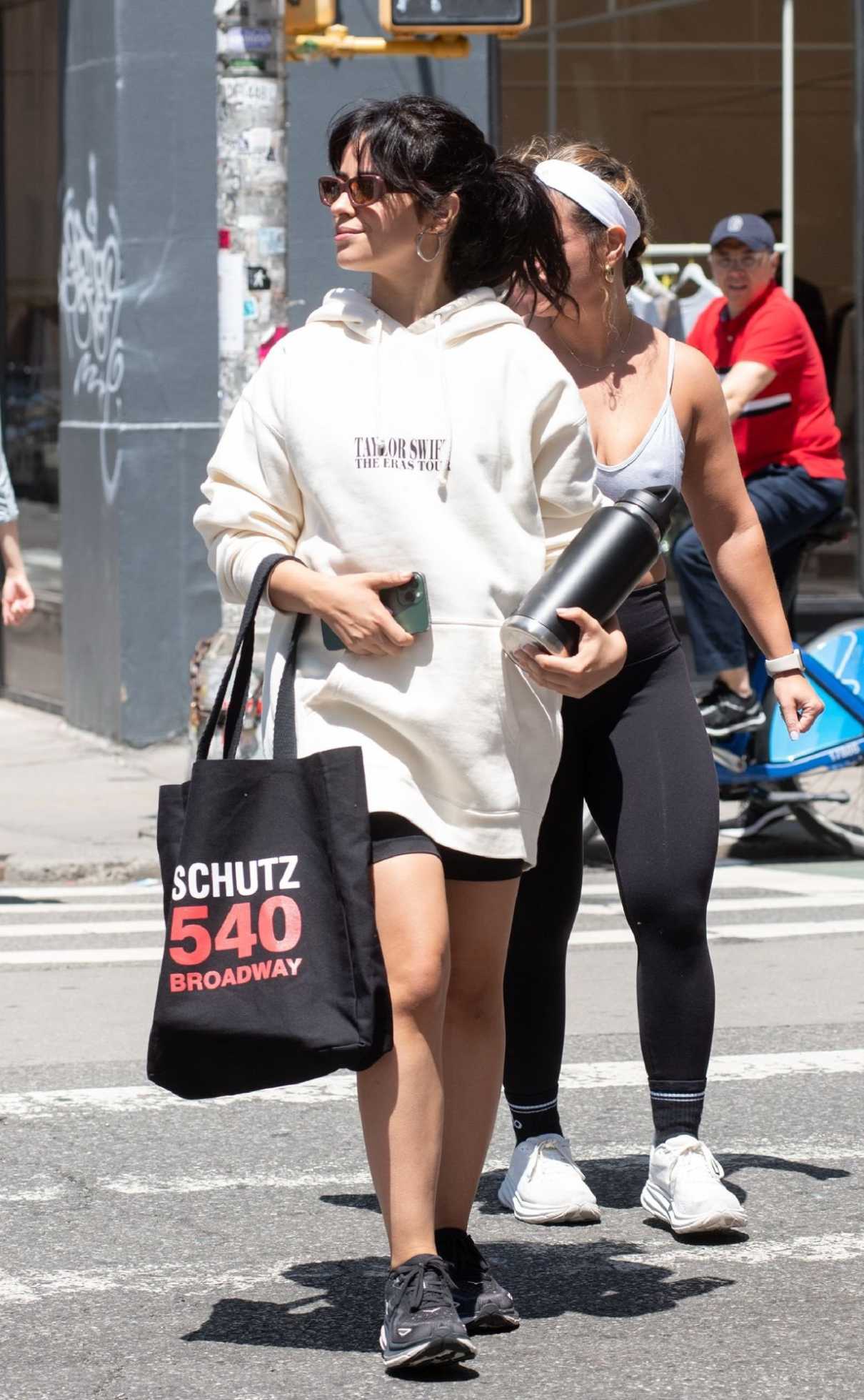 Camila Cabello in a White Oversized Hoodie