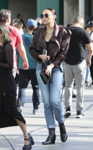 Gal Gadot in a Brown Leather Jacket