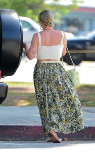Hilary Duff in a Green Floral Skirt