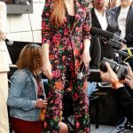 Jessica Chastain in a Black Floral Pantsuit Arrives at Richard Rodgers Theatre in NYC 05/19/2023