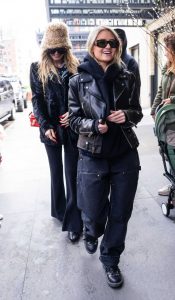 Leni Klum in a Black Leather Jacket