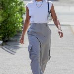 Lori Harvey in a White Top Leaves Community Goods Cafe on Melrose Place in West Hollywood 05/06/2023