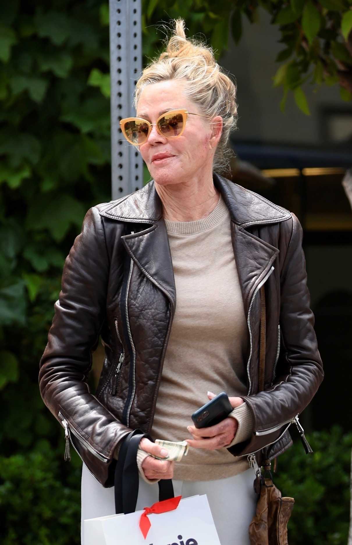 Melanie Griffith in a Brown Leather Jacket Leaves Melanie Grant Store ...