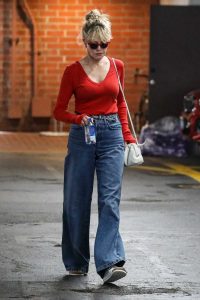 Melanie Griffith in a Red Long Sleeves T-Shirt