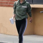 Olivia Wilde in an Olive Hoodie Leaves Tracy Anderson Gym in Studio City 05/15/2023