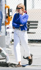Sienna Miller in a Blue Cardigan
