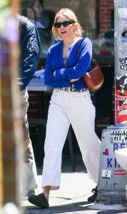 Sienna Miller in a Blue Cardigan