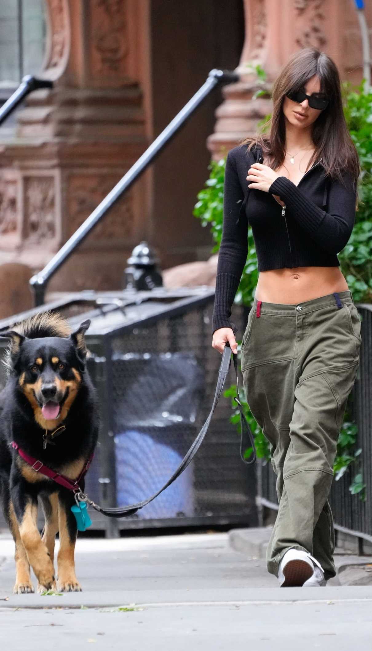 Emily Ratajkowski in an Olive Pants