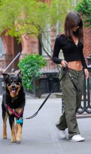 Emily Ratajkowski in an Olive Pants