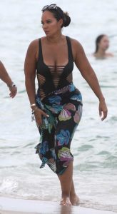 Evelyn Lozada in a Black Cutout Swimsuit