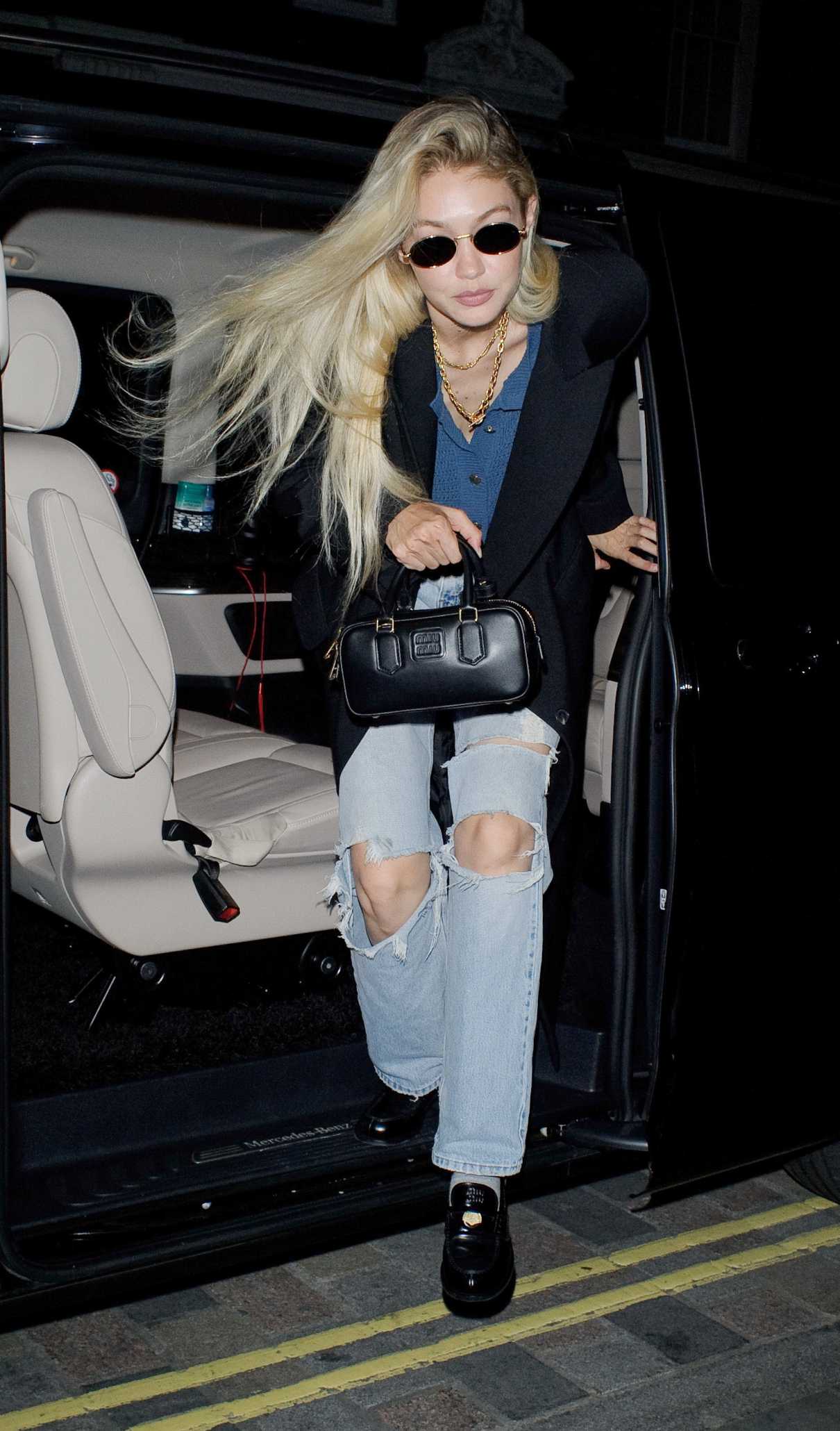 Gigi Hadid in a Blue Ripped Jeans