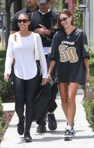 Hailey Bieber in a Black Oversized Tee