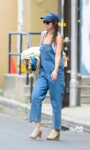 Olivia Wilde in a Blue Denim Jumpsuit