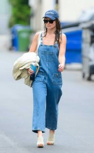 Olivia Wilde in a Blue Denim Jumpsuit