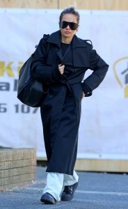 Rita Ora in a Navy Trench Coat