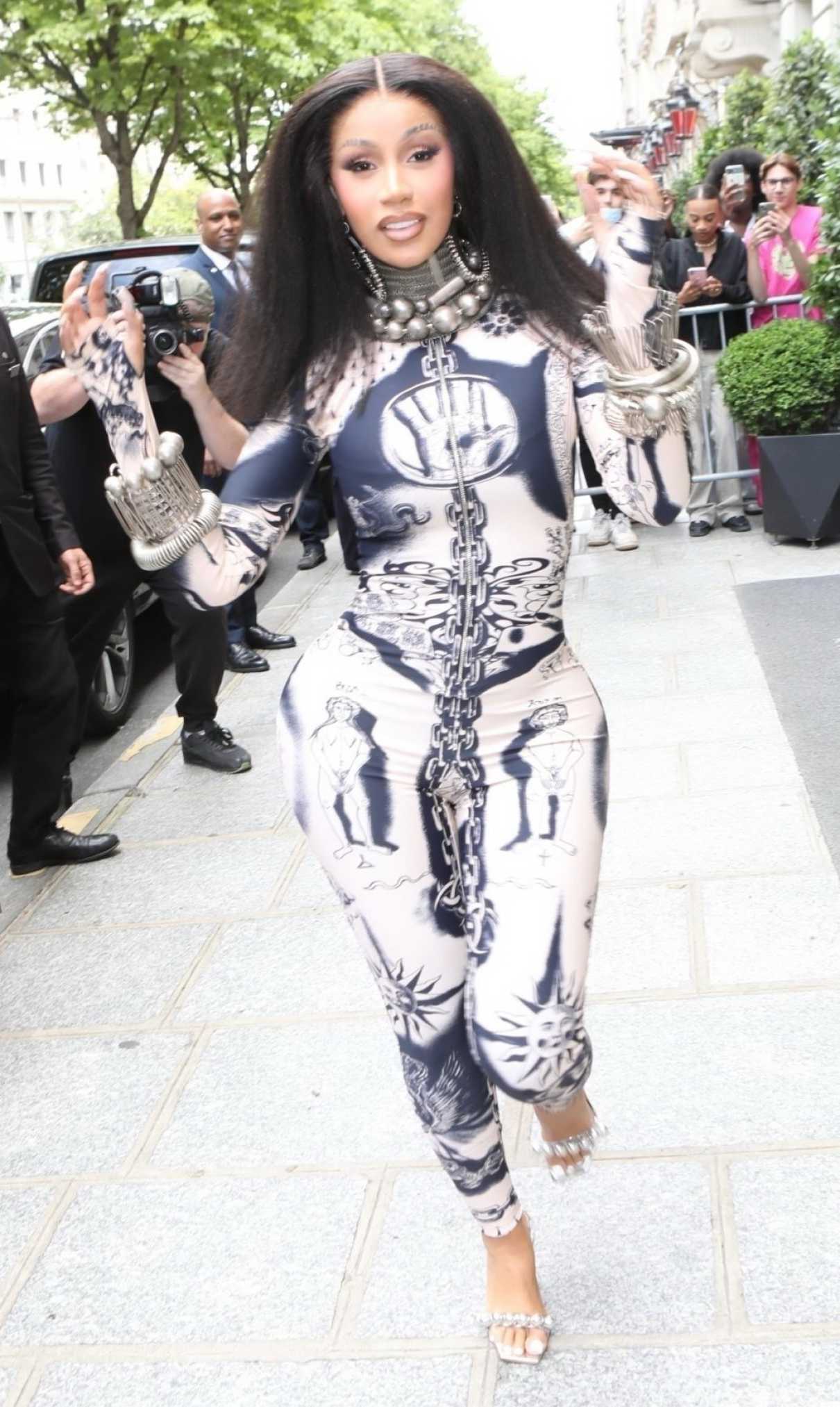 Cardi B in a Patterned Catsuit