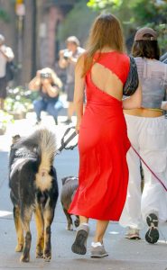 Emily Ratajkowski in a Red Dress