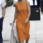 Helen Skelton in an Orange Dress Leaves BBC Morning Live Studios in Manchester 07/24/2023