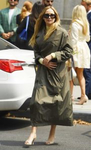 Jennifer Lawrence in an Olive Trench Coat