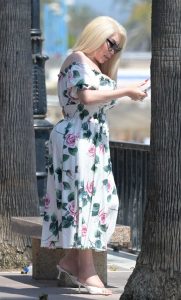 Jessica Alves in a White Floral Dress